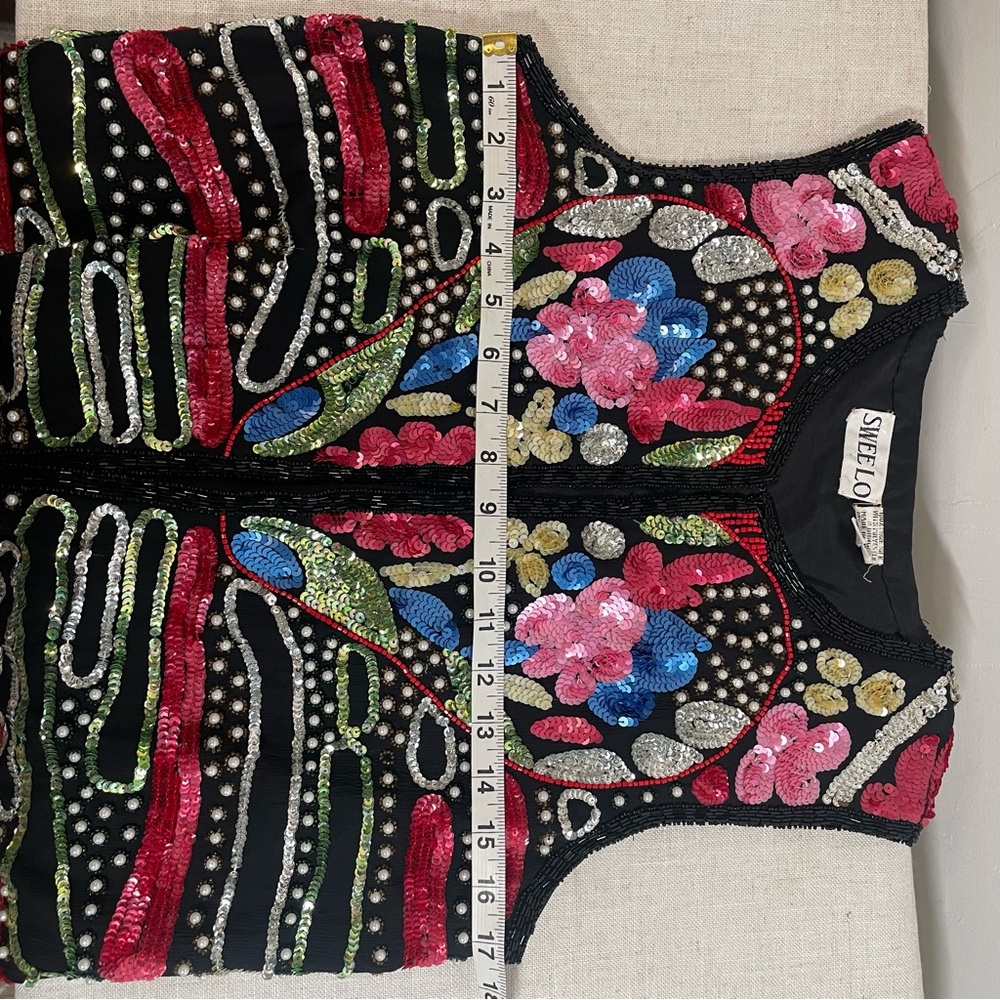 Vintage Silk Floral Fully Beaded and Sequined Vest - Picture 4 of 10
